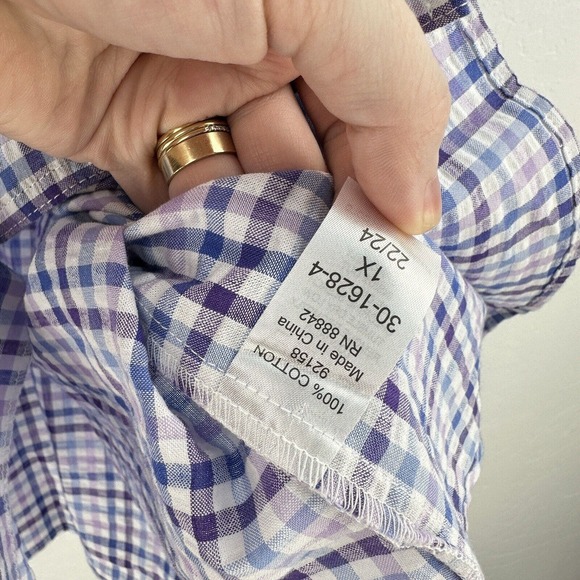 Woman‎ Within Button Up Shirt Womens Short Sleeve Gingham Purple Blue 1X 22/24 - Picture 7 of 10